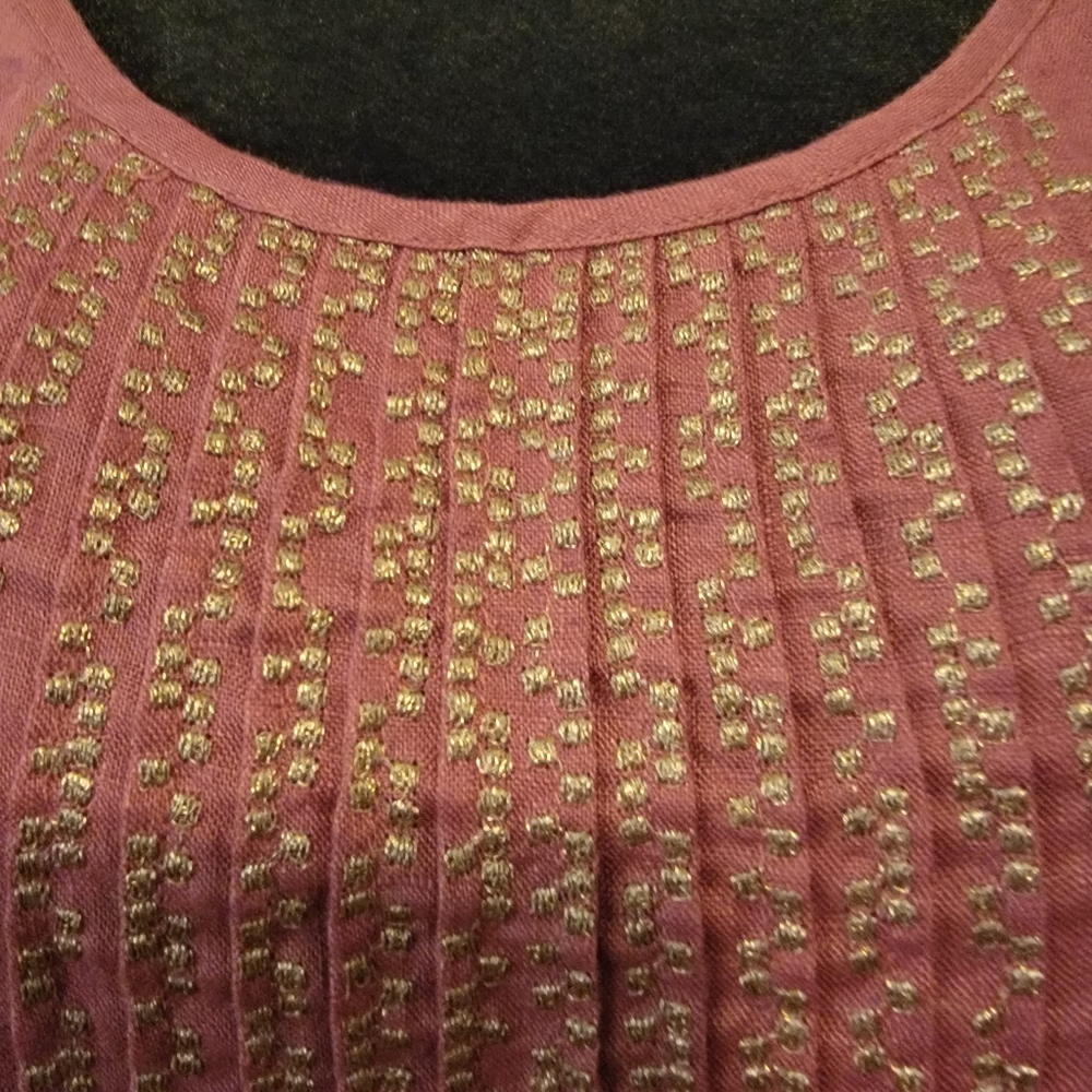 J. Jill 100% Linen Embroidered and Pleated Relaxed Fit Purple Tank Size L - Picture 5 of 8